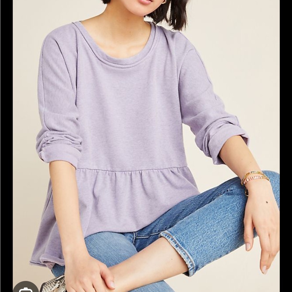 Saturday Sunday Anthropology 3/4 length sleeve babydoll peplum top lavender